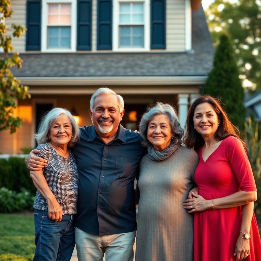 Illinois family in front of their suburban home, protected by Betancourt Family Insurance